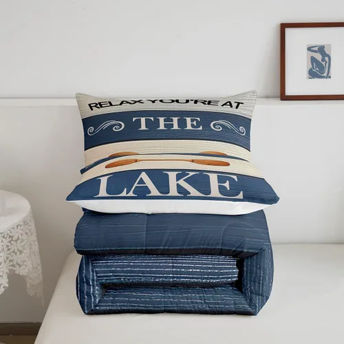 Vista 5 de jejeloiu Juego de edredón de lago para niños, tamaño individual, juego de ropa de cama relajante de paleta de lago para niños, decoración de casa