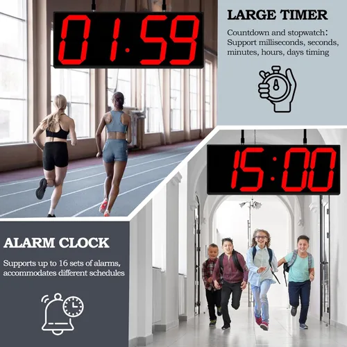 Vista 6 de CHKOSDA Reloj de pared digital grande de 19.5 pulgadas con pantalla de doble cara, reloj digital multifuncional colgante LED con brillo ajustable