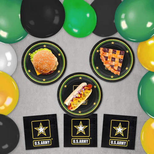 Vista 8 de Havercamp Fiesta oficial del ejército de los Estados Unidos para 16 invitados; incluye 16 platos y servilletas de 7 pulgadas - Logotipo