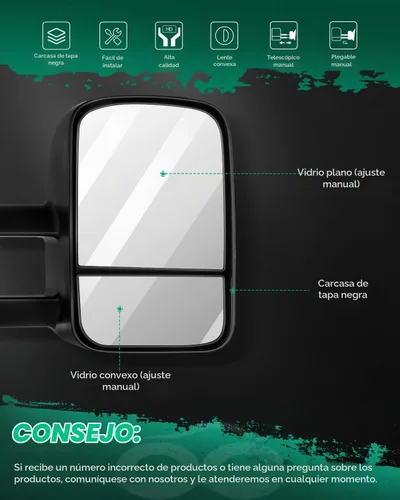 Vista 2 de SCITOO Espejos de remolque compatibles con 1988-1998 para Chevy Silverado para GMC Sierra 1500 2500 3500 Pickup Truck Espejos ajustables manualmente