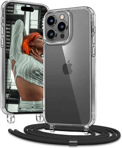 Vista 8 de Funda transparente para iPhone 12 Pro Max, funda cruzada para teléfono con correa ajustable de nailon para el cuello, funda transparente para iPhone