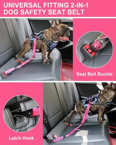 Vista 6 de Hotsky Cinturón de seguridad para perro, cinturón de seguridad ajustable 3 en 1, arnés de automóvil para perros en automóvil, nailon elástico
