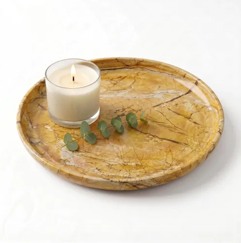 Vista 14 de YKAJO Beige Travertine Round Marble Tray, 10" Deep Dish Vanity Organizer