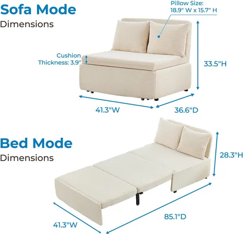 Vista 2 de Mjkone Sofá cama extraíble de 43 pulgadas, color beige