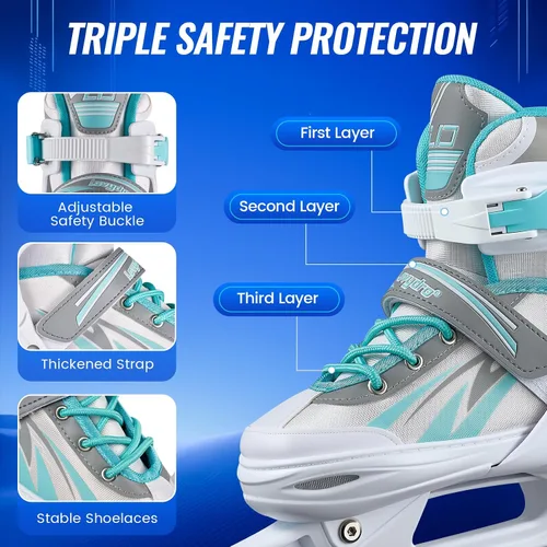 Vista 3 de Patines de hielo ajustables para niños, niñas y niños, 4 tamaños ajustables para principiantes, patines de hockey sobre hielo para jóvenes