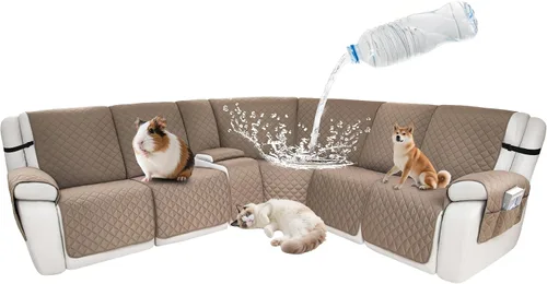 Vista 49 de Fundas impermeables para sofá reclinable seccional en forma de L, 7 piezas, antideslizantes, lavables, juego de fundas reclinables para mascotas