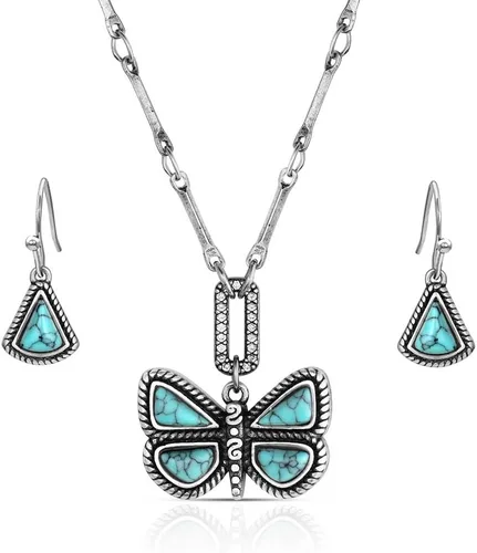 Vista 23 de Montana Silversmiths Conjunto de joyería de estilo occidental con turquesa elaborada a mano: aretes y collar