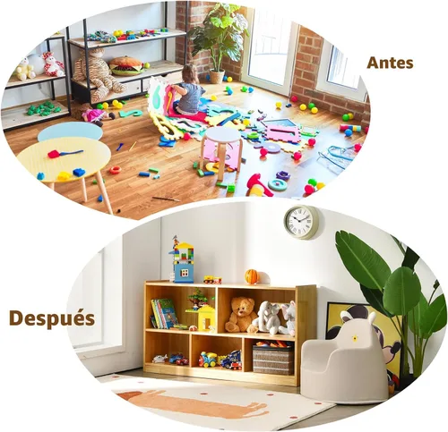 Vista 9 de Costzon Estantería de 2 estantes para niños, organizador de almacenamiento de juguetes de madera para libros y juguetes, estantería Montessori de 5