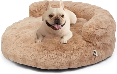 Vista 34 de EHEYCIGA Sofá cama suave para gatos de interior, cama extra pequeña esponjosa para perros con funda extraíble lavable, sofá para mascotas, Camello