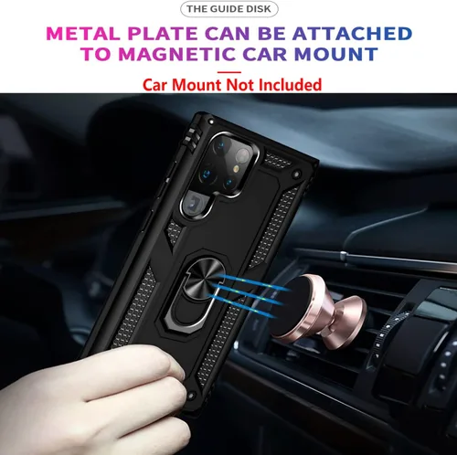 Vista 5 de STARSHOP Funda compatible con Samsung Galaxy S22 Ultra, de grado militar, a prueba de golpes, de doble capa protectora con anillo de metal giratorio