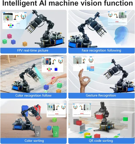 Vista 3 de Brazo robot 6DOF para Raspberry Pi 4B, kit de brazo robótico Python programable de escritorio AI Vision con cámara para adultos