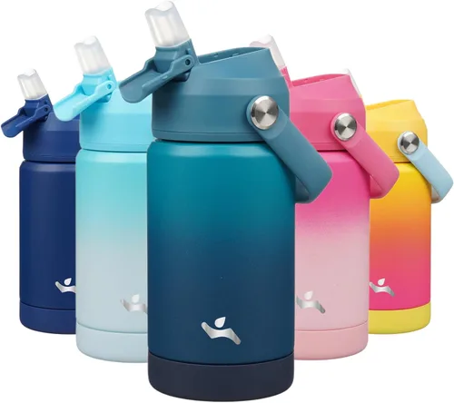 Vista 27 de Konokyo Botella de agua aislada con tapa de pajilla, botella de metal al vacío de acero inoxidable de 18 onzas con mango de silicona, color negro