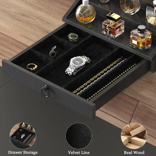 Vista 3 de upcessory Organizador de colonia de madera para hombres, estante mejorado de colonia de 4 niveles, organizador de perfumes con cajón forrado