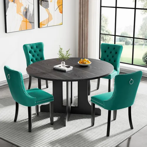 Vista 93 de Juego de mesa de comedor extensible marrón de 63 a 78.74 pulgadas para 4, juego de mesa de comedor de 5 piezas con 4 sillas, mesa de cocina