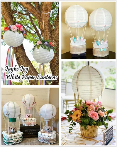 Vista 6 de 15 unidades de linternas de papel blancas colgantes con bolas para decoración de cumpleaños, boda, fiesta de compromiso, baby shower, clase de arte