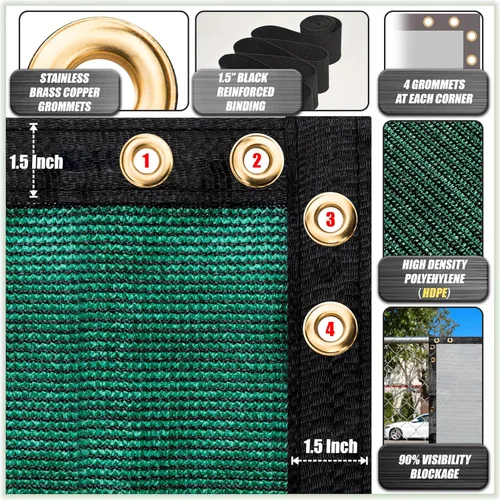 Vista 2 de ColourTree Malla de privacidad de 5 x 3 pies, color negro, tela de malla para valla, calidad comercial, 170 GSM, bridas para cables incluidas