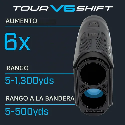 Vista 4 de Bushnell Golf Tour V6 Shift Laser Rangefinder with Slope Compensation, 1300-Yard Range, Flag Lock Vibration, Magnetic Cart Mount, 6X Magnification