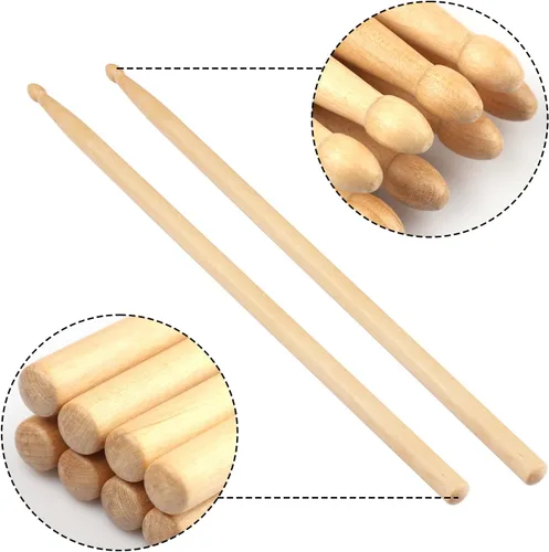 Vista 3 de Baquetas, 12 pares de baquetas 5A, 16 pulgadas, baquetas clásicas con punta de madera a granel, baquetas 5A, baquetas de madera de arce, por