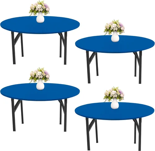Vista 10 de Mantel redondo de elastano para mesa, 4 piezas, elástico, ajustable, lavable, protector de mesa para interiores y exteriores (negro)