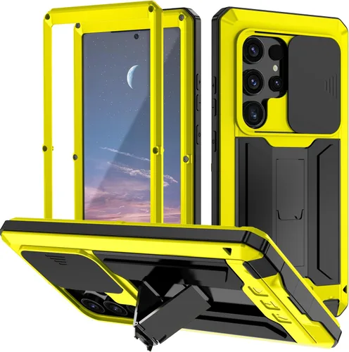 Vista 18 de Funda de metal para Samsung Galaxy S22 Ultra, funda de metal militar resistente para exteriores, pantalla incorporada, función atril, protector