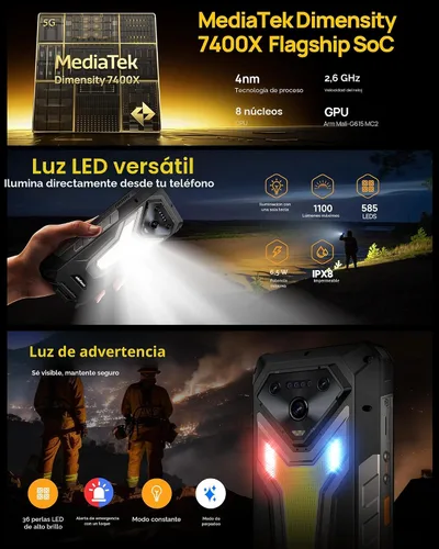 Vista 5 de Ulefone Armor 34 Pro 5G - Teléfono inteligente resistente con proyector de 150 lúmenes, 32GB+512GB ROM/2TB, 25500mAh 66W, Android 15, 6.95" 120Hz