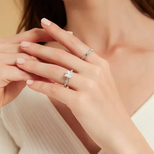 Vista 5 de Mameloly Juego de anillos de boda de 2 quilates para mujer, corte princesa, anillos de compromiso de circonita cúbica, anillos de compromiso