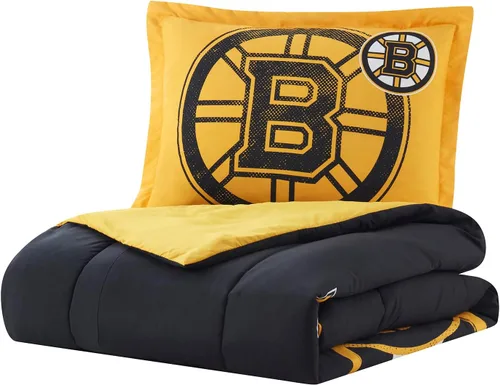 Vista 2 de NORTHWEST, juego de edredón con licencia oficial del equipo Boston Bruins de la NHL – Juego de edredón y funda de almohada de microfibra