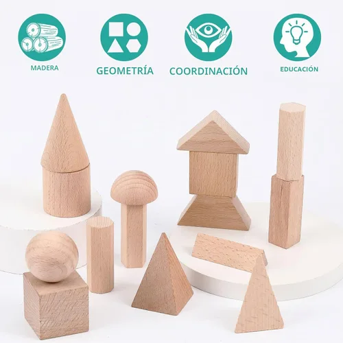 Vista 4 de Syhood 15 piezas de formas 3D, sólidos geométricos de madera, formas geométricas de gran tamaño, color burdeos, conjunto de bloques geométricos