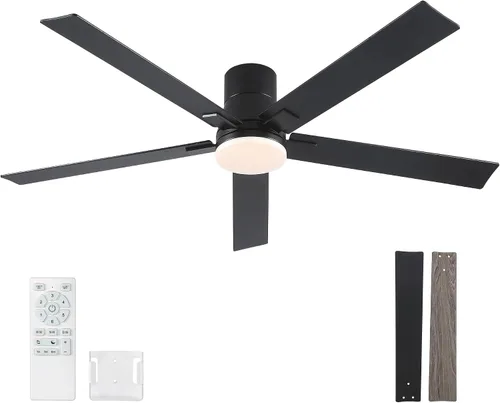 Vista 21 de Ventiladores de techo de 42 pulgadas con luces y control remoto, ventilador de techo negro con 5 aspas, motor DC reversible de 6 velocidades, LED