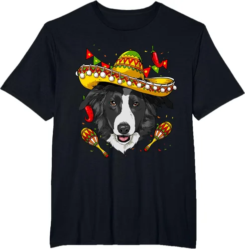 Vista 33 de Cinco de Mayo Border Collie Hombres Mujeres Niños Sombrero Camiseta Negro
