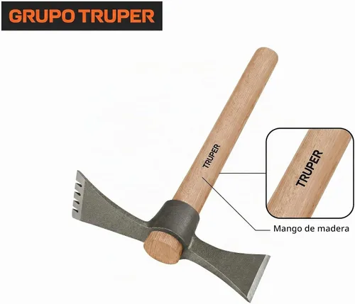 Vista 5 de Truper Herramienta Mattock-Axe, cabeza de acero cromado 5160 forjado de 20 onzas con cincel de 3-3/8 pulgadas, longitud total de 14 pulgadas, mango