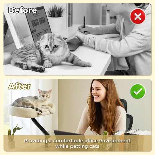 Vista 3 de PAWZ Road Cama de escritorio para gatos de interior, cama para gatos para escritorio soporta hasta 50 libras, rotación de 360° y ajustable Beige