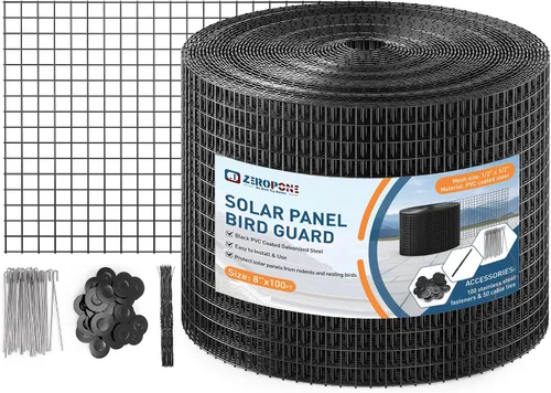 Vista 8 de Panel solar para pájaros, 6 pulgadas x 50 pies, para ardillas y bichos de Critter Guard para paneles solares, con 100 sujetadores de acero