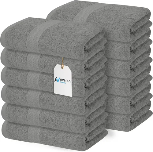 Vista 17 de Avalon Towels Toallas de baño para baño, 100% algodón, color negro, paquete de 12 (24 x 48 pulgadas), juego de toallas de baño de secado rápido