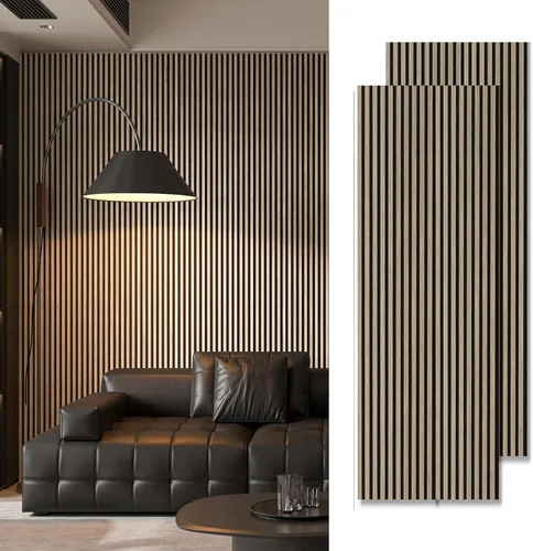 Vista 9 de Art3d Paquete de 2 paneles acústicos de listones de madera de 94.5 x 24 pulgadas para pared y techo - 31 pies cuadrados Panel acústico 3D estriado