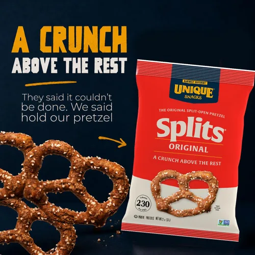 Vista 4 de Unique Snacks Original Splits Pretzels, deliciosa bolsa de aperitivos horneados estilo casero, OU Kosher, y alimentos sin OGM, sin sabor artificial