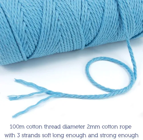 Vista 3 de CAMAL Cordón de macramé de 0.079 pulgadas x 109 yardas, cuerda de color trenzado de 3 hebras de algodón natural para tejer, atrapasueños, colgar