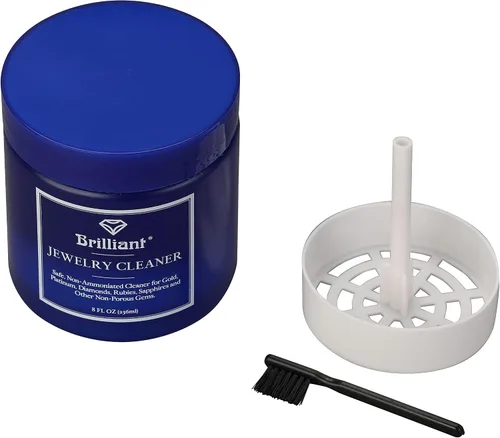 Vista 2 de Brilliant limpiador de joyas de 8 onzas con recipiente para limpiar y cepillo