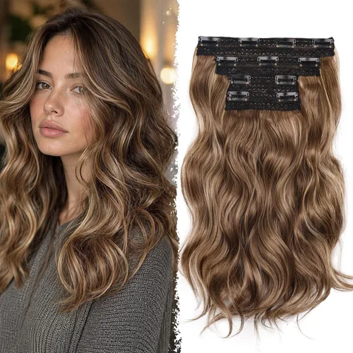 Vista 13 de Extensiones de cabello con clip, extensiones de cabello sintético ondulado de 14 pulgadas con clip (color: 22H10#)