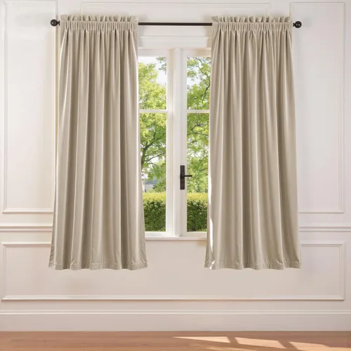 Vista 61 de Lazzzy Cortinas opacas de terciopelo beige de 84 pulgadas de largo con aislamiento térmico para oscurecer la habitación, cortinas forradas de lujo