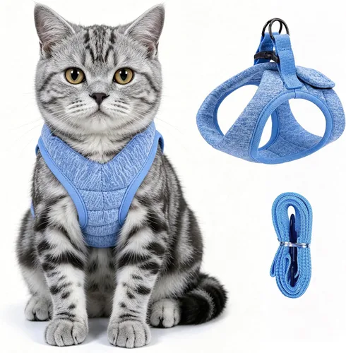 Vista 12 de Heywean Arnés y correa para gatos a prueba de escape, suave malla transpirable chaleco para caminar para gatitos, juego de arnés ajustable con tira