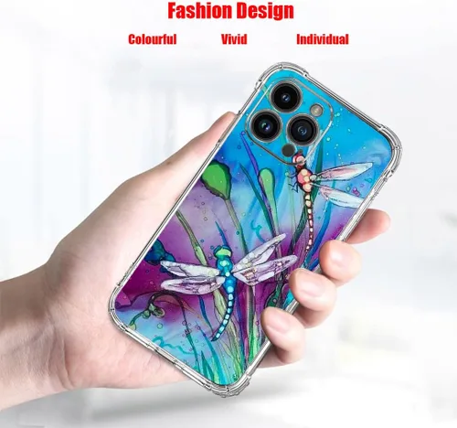 Vista 2 de Funda para iPhone 14 Pro Max, bonita protección contra caídas de libélula a prueba de golpes, carcasa protectora de cuerpo completo resistente a
