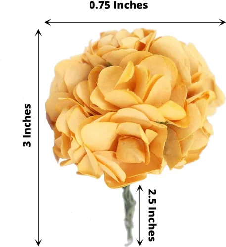 Vista 3 de Efavormart - 144 mini rosas de flores doradas de papel para decoración de ramos de boda