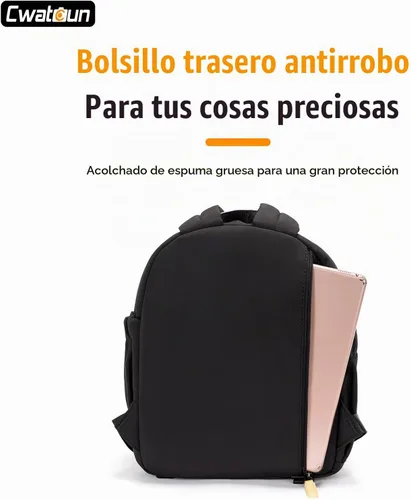 Vista 7 de Cwatcun Mochila para cámara pequeña para mujer, bolsa de cámara réflex digital de moda con correa de trípode, compartimento para laptop y divisores