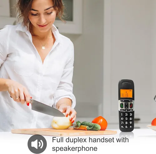 Vista 3 de Teléfono inalámbrico Ornin D1004 para el hogar, tecnología ECO, pantalla LCD ámbar de 1.6 pulgadas, identificador de llamadas, botones grandes