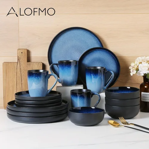 Vista 7 de 16 Pieces Plates and Bowls Sets, Ceramic Dinnerware Sets for 4