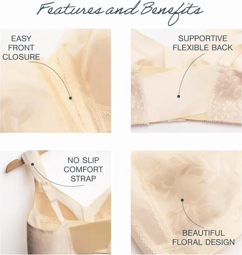 Vista 4 de Playtex Brasier inalámbrico con cierre frontal de 18 horas para mujer, brasier TruSUPPORT de 4 vías con espalda flexible