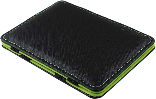 Vista 3 de Fresco ultra fino cuero mágico cartera titular de la tarjeta de crédito Vert Boy Mens regalo, Negro y verde