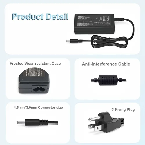Vista 4 de Cargador para laptop de 65 W compatible con Dell Inspiron 15 14 13 11 16 17 3000 5000 7000 Series 15 3593 3501 3502 3505 5406 5515, Latitude 13 14