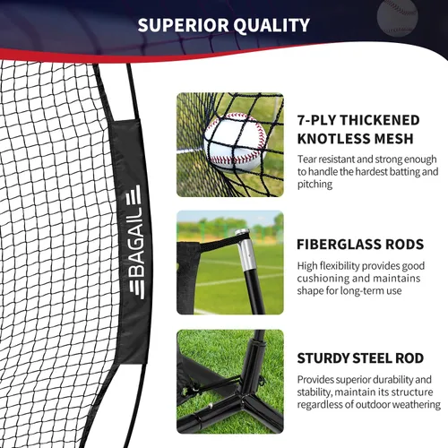 Vista 2 de BAGAIL 7x7 ft Baseball Softball Practice Net Sturdy Bow Frame, Heavy-Duty Mesh for Strong Hits, Including 2 Strike Zones, Carry Bag, Ground